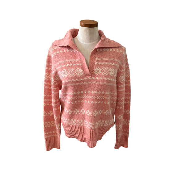 Tommy Hilfiger pink fair isle collared sweater - Picture 2 of 8